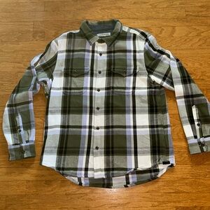 OUTERKNOW BLANKET FLANNEL SHIRT MENS LARGE - BLACK, WHITE GREEN PURPLE PLAID